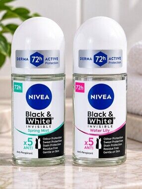 💙 2 Pc Bundle NIVEA Black & White Roll-On Deodorant - Spring Mist & Water Lily